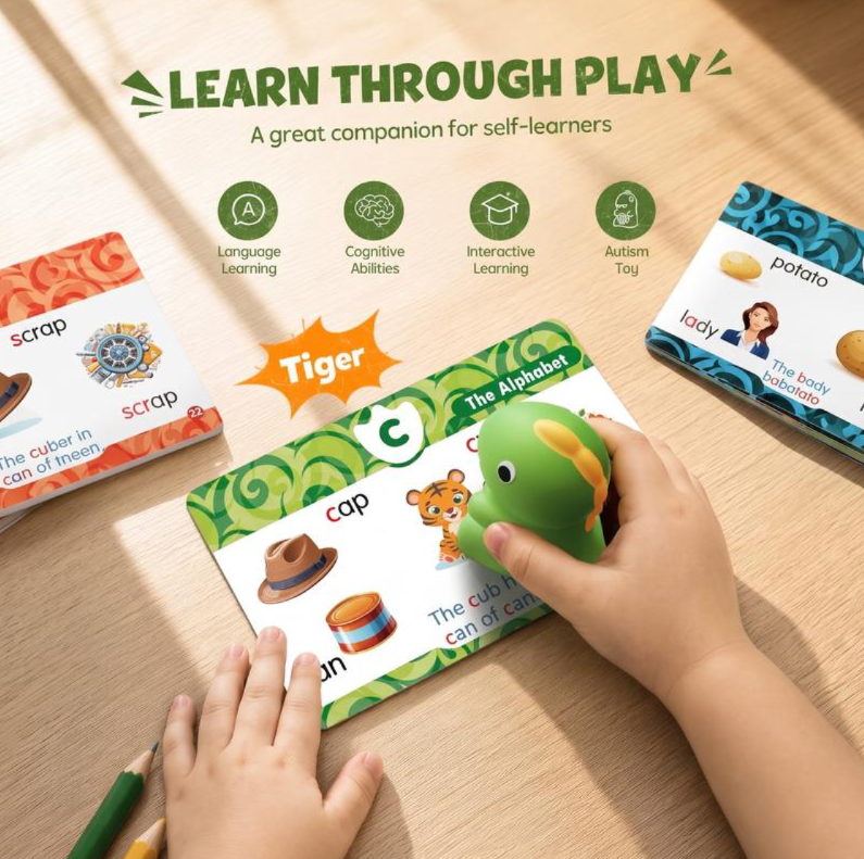 Close up of dinosaur talking reader and picture card